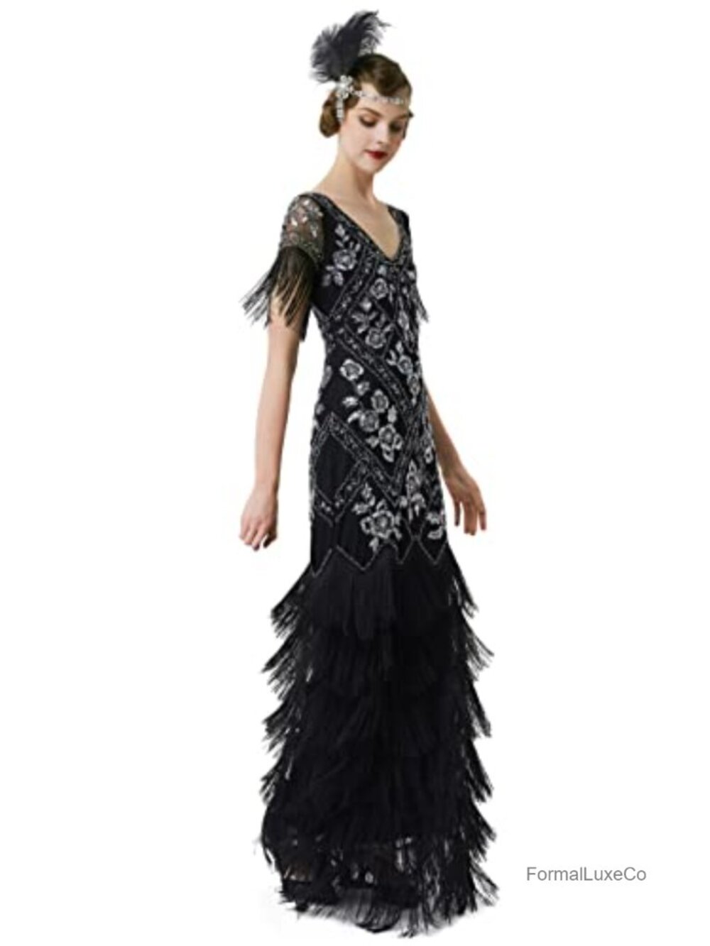 Flapper Dress 1920s Beaded Sequin Evening Gown Gatsby Wedding Maxi